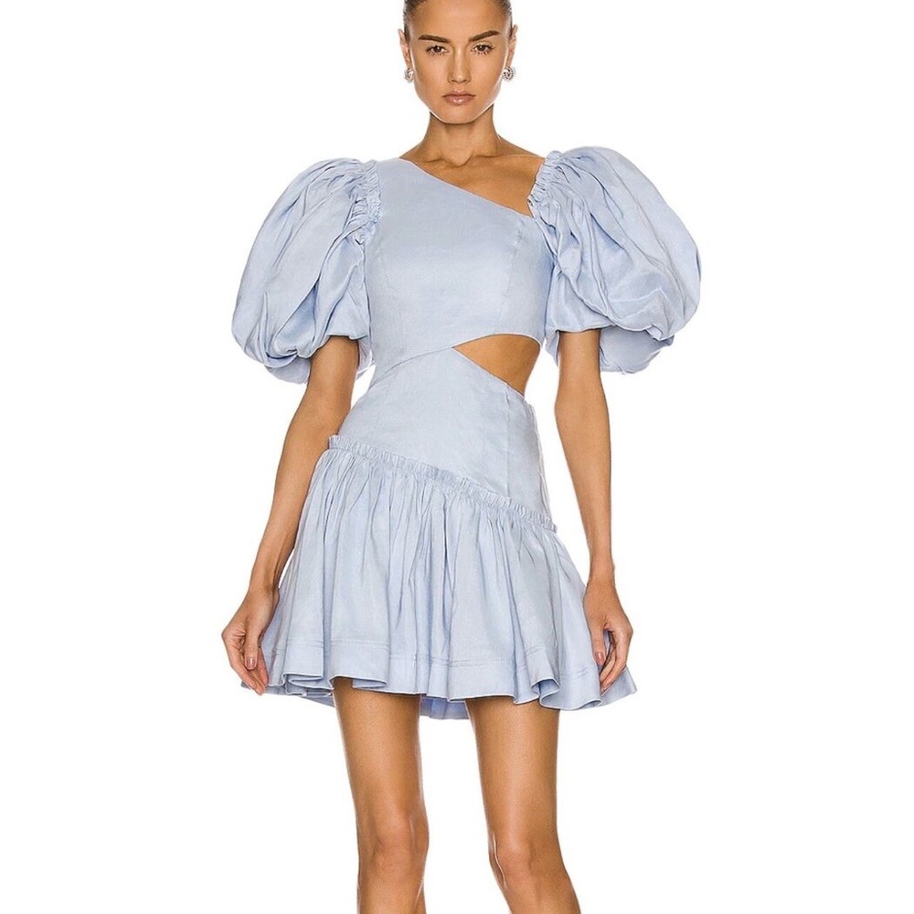 Elegant Blue Puff Sleeve Dress